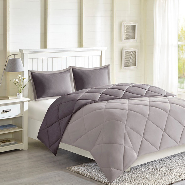Charcoal & Grey Microfiber Down Alternative Comforter AND Decorative Shams (Larkspur-Charcoal/Grey)