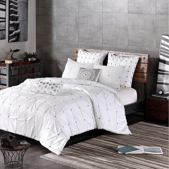 3pc White & Grey 200TC Cotton Duvet AND Decorative Shams (Masie-White-duv)