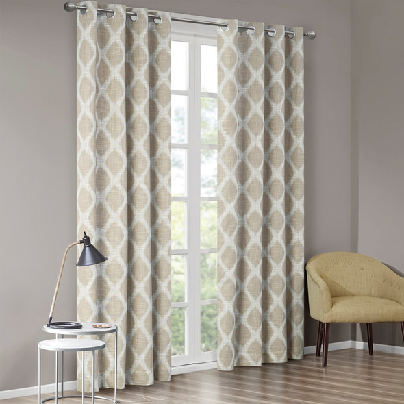 Taupe & White Ikat Design BLACKOUT Window Panel - Room Darkening (Blakesly-taupe-window)