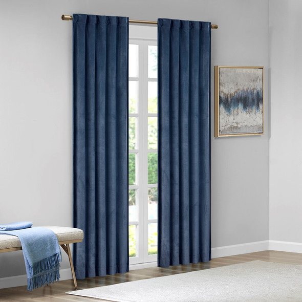 Set of 2 Navy Blue Soft Velvet BLACKOUT Window Panels - Room Darkening (Colt-Navy Blue-window)