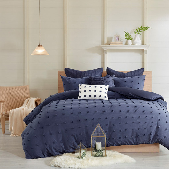 Dark Blue on Dark Blue Cotton Tufts Comforter Set AND Decorative Pillows (Brooklyn-Indigo)