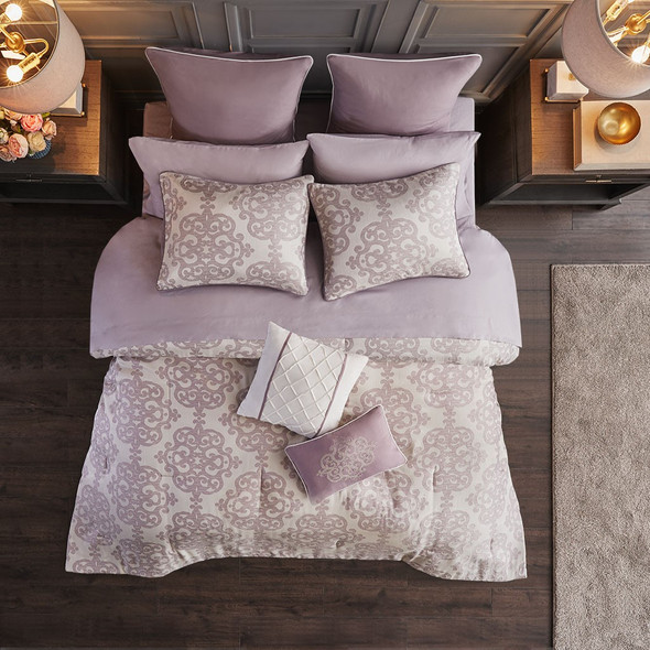 Madeline 16 Piece Purple Jacquard Complete Bedding Set with 2 Sheet Sets (Madeline 16 Piece -Purple -Comf) Madeline 16 Piece Purple Jacquard Complete Bedding Set with 2 Sheet Sets (Madeline 16 Piece -Purple -Comf)