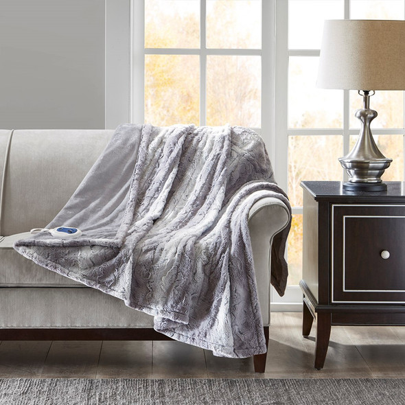 Zuri Oversized Grey Faux Fur Heated Throw (Zuri Oversized -Grey-throw)