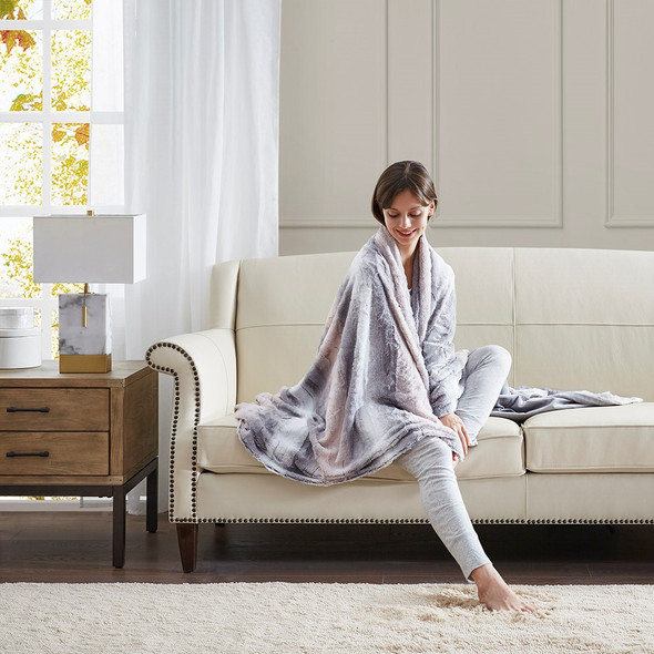 Oversized Pink & Grey Long Faux Fur Heated Throw w/Heat Settings - 50x70" (086569198808) Oversized Pink & Grey Long Faux Fur Heated Throw w/Heat Settings - 50x70" (086569198808)
