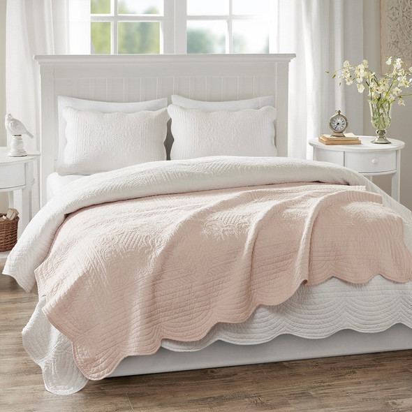 Blush Pink Oversized Quilted Throw Blanket w/Scalloped Edges - 60x72" (086569154811) 