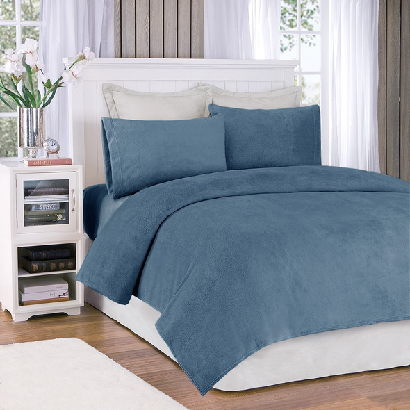 4pc Blue Soloft Micro Plush Sheet Set - QUEEN (675716225940)