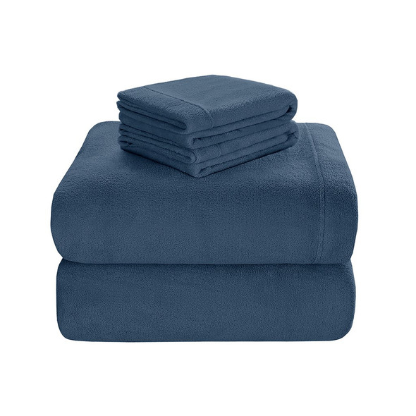 4pc Blue Soloft Micro Plush Sheet Set - QUEEN (675716225940)