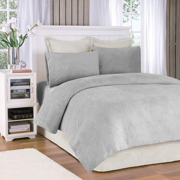 4pc KING Grey Soloft Micro Plush Sheet Set (675716770426) 