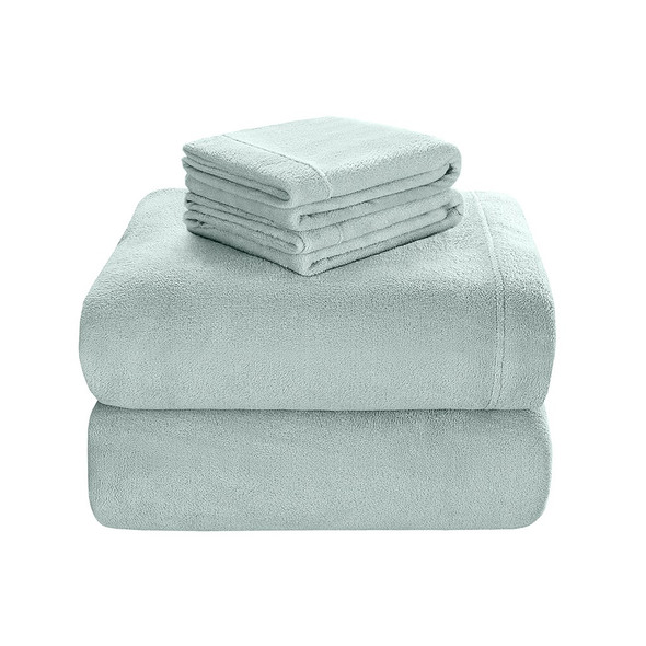 4pc QUEEN Aqua Blue Soloft Micro Plush Sheet Set (675716361105)