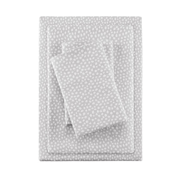 Grey & White Polka Dots Cotton Flannel Printed Sheet Set (Cozy Flannel-Grey Dots)