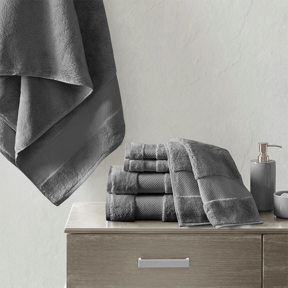 6pc Charcoal Grey Turkish Cotton Spa-Like Bath Towel Set (Turkish 6 Piece-Charcoal-Towels)