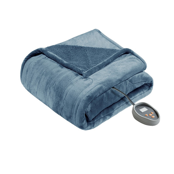 Blue Heated Reversible Microlight Cozy Berber Blanket w/Auto Shut Off (Heated Microlight-Blue-Blanket)