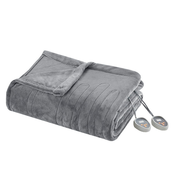 Solid Grey Electric Heated Plush Year Round Blanket (Heated Plush-Grey-Blanket)