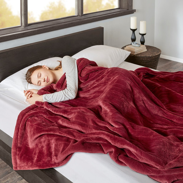 Deep Red Heated Reversible Microlight Cozy Berber Blanket w/Auto Shut Off (Heated Microlight-Red-Blanket)