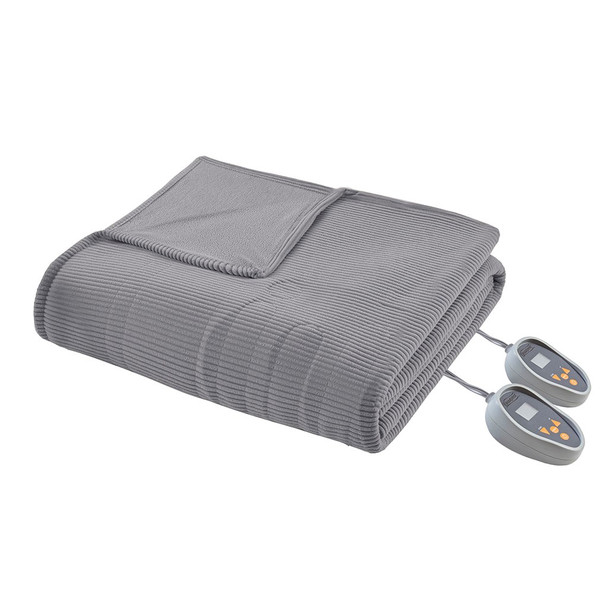 Grey Electric Textured Microfleece Heated Year Round Blanket (Electric Micro-Grey-Blanket)