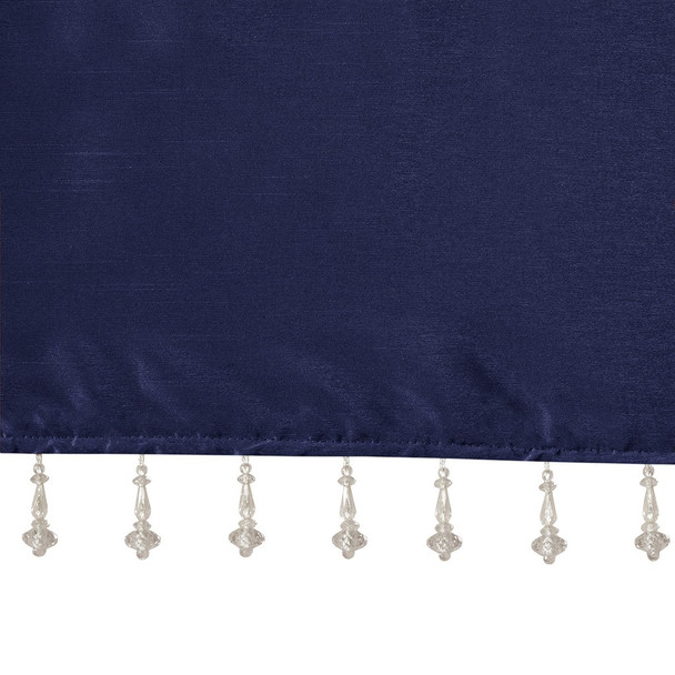 Navy Blue Faux Silk DIY Twisted Tab Top Window Valance w/Hanging Beads