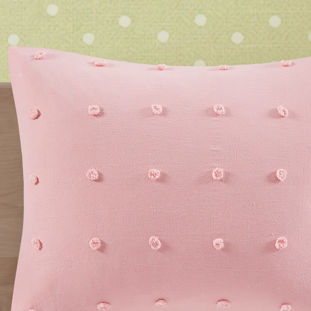 Blush Pink Pom Poms & Rainbow Cotton Comforter Set AND Decorative Pillows (Callie-Pink-Comf)