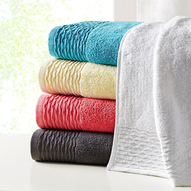 6pc Yellow Wavy Border Zero Twist Cotton Towel Set - 580GSM (Breeze Jacquard- Yellow-Towels)