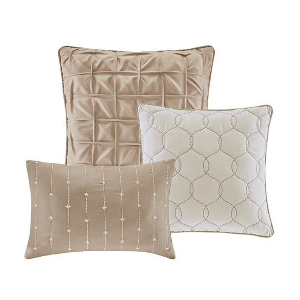 7pc Taupe Seersuckle Weave Design Comforter Set AND Decorative Pillows (Walter -Taupe-Comf)