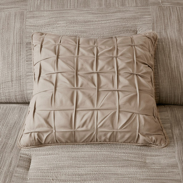 7pc Taupe Seersuckle Weave Design Comforter Set AND Decorative Pillows (Walter -Taupe-Comf)