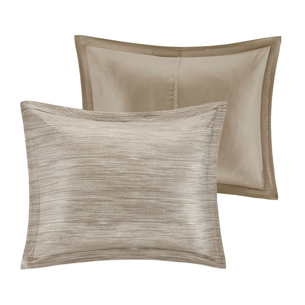 7pc Taupe Seersuckle Weave Design Comforter Set AND Decorative Pillows (Walter -Taupe-Comf)