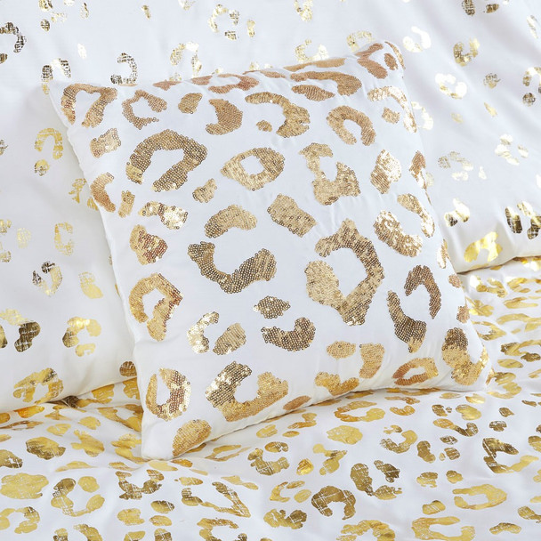 Ivory & Gold Metallic Animal Print Comforter Set AND Decorative Pillows (Lillie-Ivory/Gold-Comf)