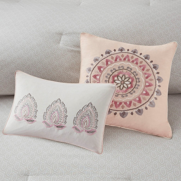8pc Blush Pink Botanical Floral Cotton Comforter Set AND Decorative Pillows (Isla-Blush)