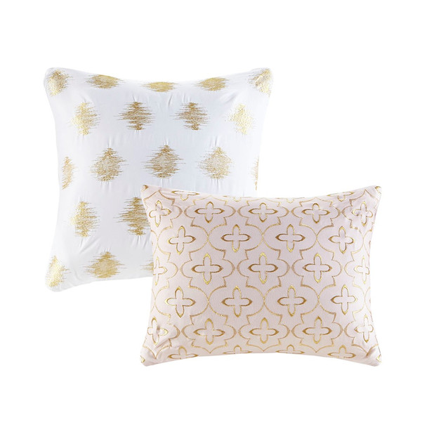 Blush Pink & Gold Metallic Swirls Comforter Set AND Decorative Pillows (Rebecca-Blush-Comf)