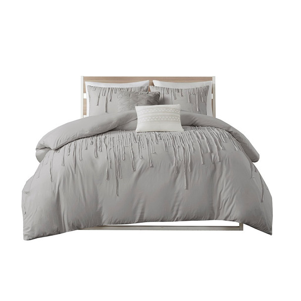 Grey Cotton Taping Strips Comforter Set Set AND Decorative Pillows (Paloma -Grey-comf)