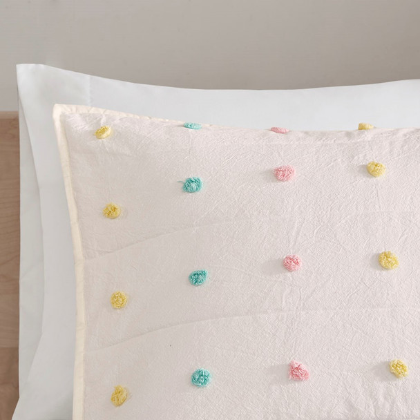 Colorful Pom Poms & Rainbow Cotton Coverlet Set AND Decorative Pillows (Callie Multi-Cov)