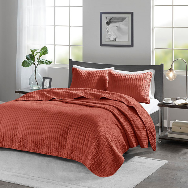 Solid Spice Coverlet Quilt AND Decorative Pillow Shams (Keaton -Spice-Cov)