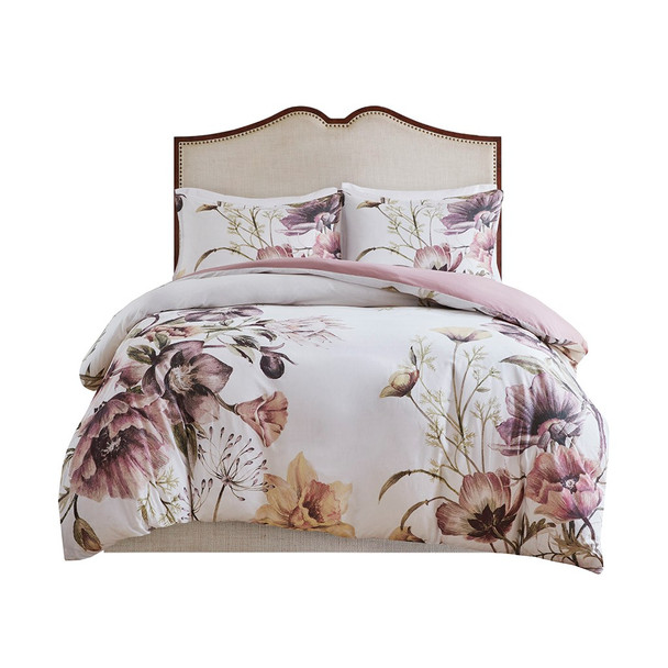 3pc Blush Pink Floral Cotton Printed Duvet Cover AND Decorative Shams (Cassandra -Blush-Duv)