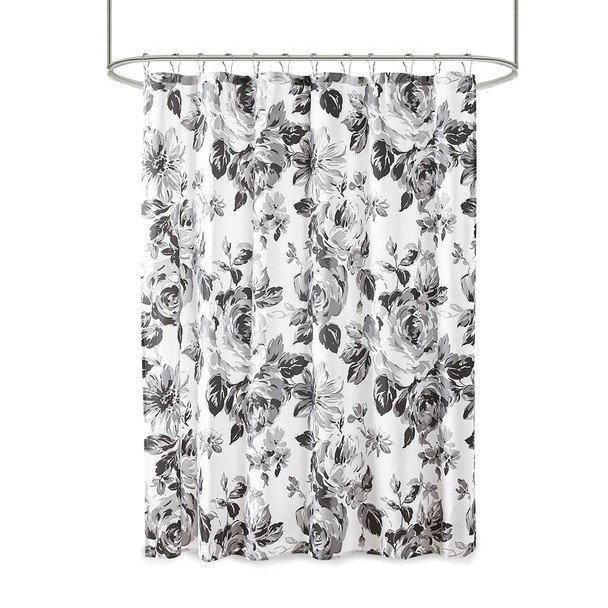 Dorsey Black/White Floral Printed Shower Curtain (Dorsey Black/White-Shower)