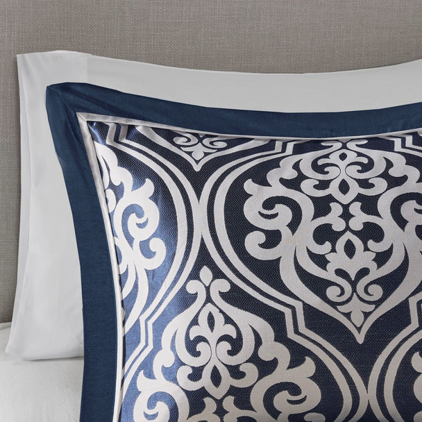 24pc Navy Blue & White Ornate Pattern Comforter Set, Sheets, Pillows, Curtains AND More (Jordan-Navy Blue)