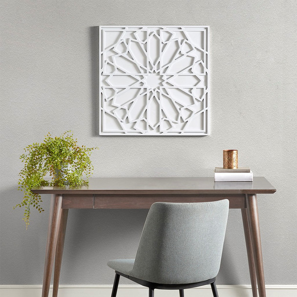  Boho Notion White Square Carved Wall Pane (Boho Notion White-Art)