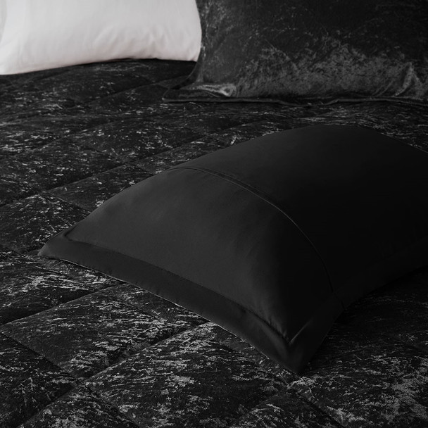 Black Lush Velvet Duvet Cover Set AND Decorative Pillow (Felicia -Black-Duv)