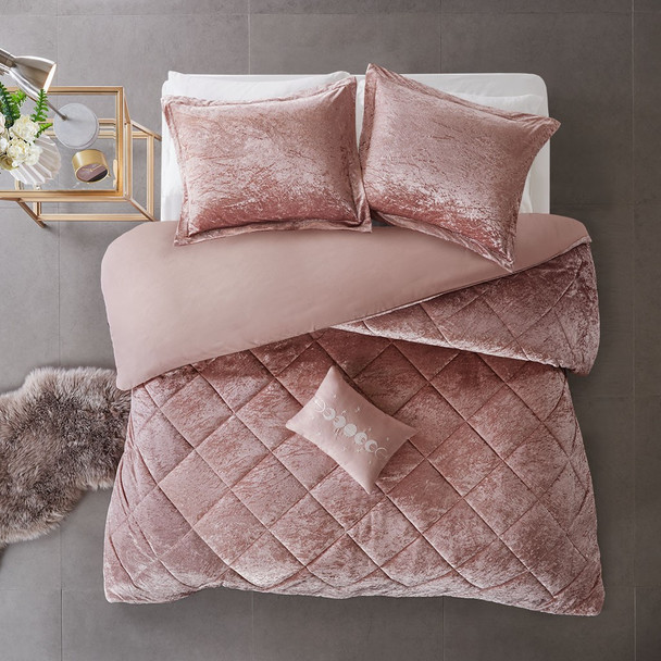 Blush Pink Lush Velvet Duvet Cover Set AND Decorative Pillow (Felicia -Blush-Duv)