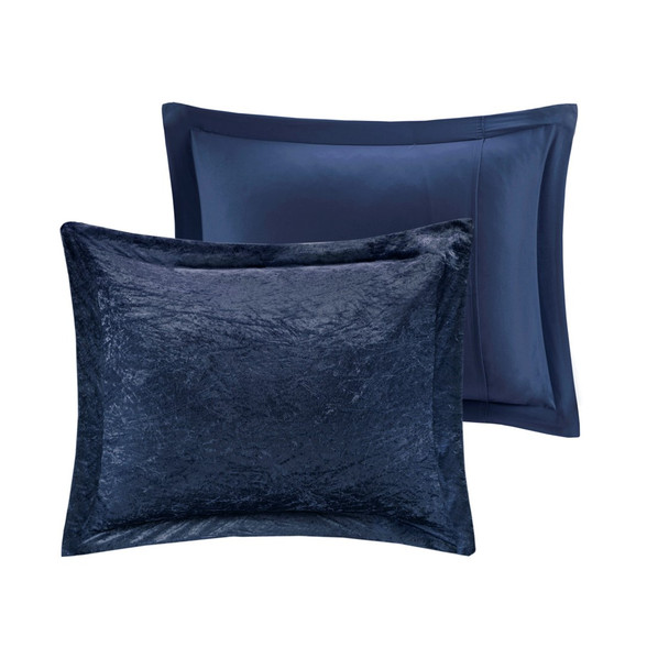 Navy Blue Lush Velvet Duvet Cover Set AND Decorative Pillow (Felicia -Navy-Duv)
