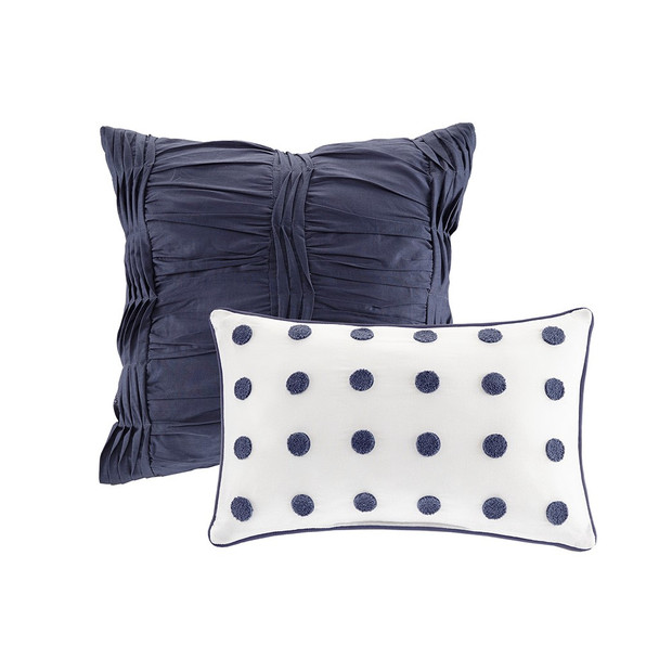 7pc Indigo Blue Cotton Tufts Duvet Cover Set AND Decorative Pillows (Brooklyn-Indigo Blue-duv)