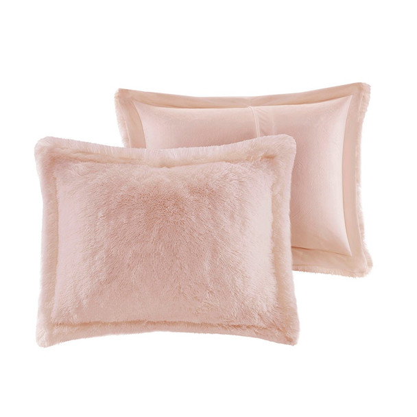 Blush Pink Shaggy Faux Fur Duvet Cover AND Decorative Shams (Malea -Blush-Duv)