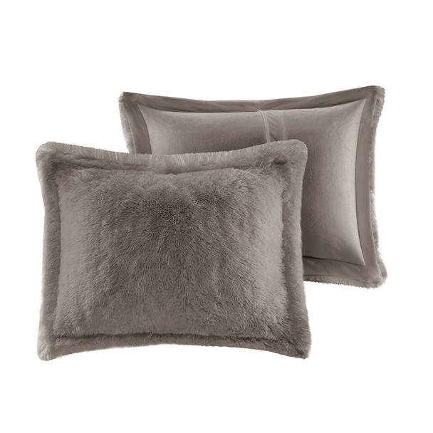 Grey Shaggy Faux Fur Duvet Cover AND Decorative Shams (Malea -Grey-Duv)
