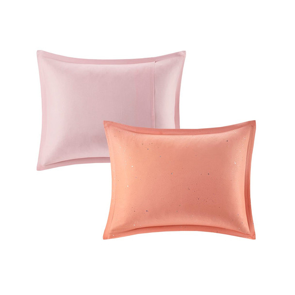 Pink & Orange Metallic Glitter Reversible Duvet Cover Set AND Decorative Pillow (Glimmer Metallic -Pink-Duv)