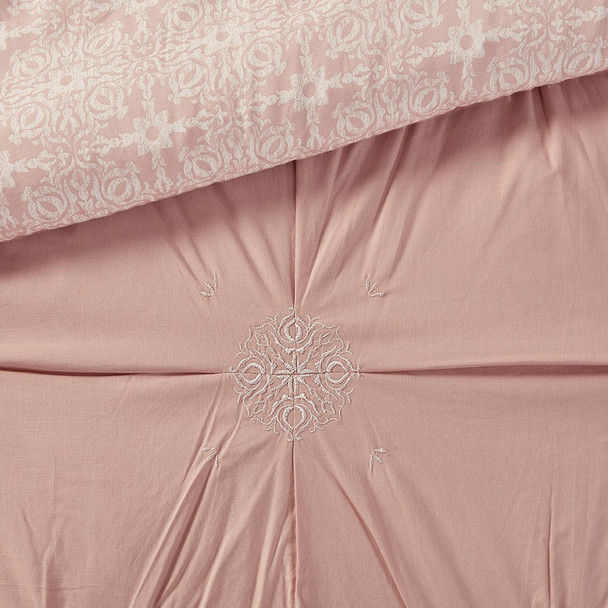 6pc Blush Pink Embroidered Cotton Reversible Comforter Set AND Decorative Pillow (Malia-Blush)