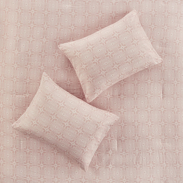 6pc Blush Pink Embroidered Cotton Reversible Comforter Set AND Decorative Pillow (Malia-Blush)