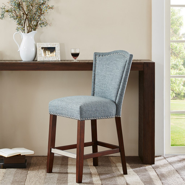 Blue Multi Color Counter Stool with Silver Nail Head Detailing (Nate Blue Multi-Counter Stool)