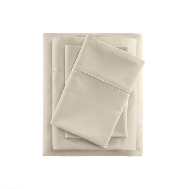 4pc Wrinkle Resistant 400 Thread Count Cotton Sateen Weave Sheet Set (400 Thread Count Wrinkle-Ivory-Sheets)