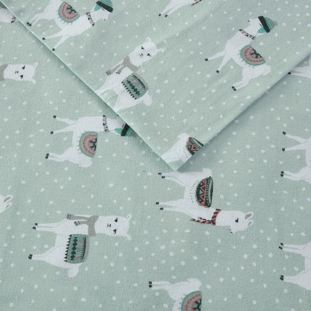 Seafoam Llama Print 100% Soft Cotton Flannel Sheet Set - TWIN (086569222565)