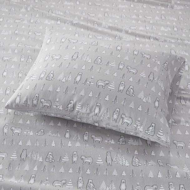 Bear Print 100% Soft Cotton Flannel Sheet Set - KING (086569225474)