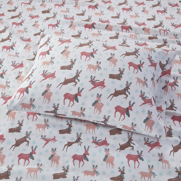  Reindeer 100% Cotton Flannel Printed Sheet Set - KING (086569225498)