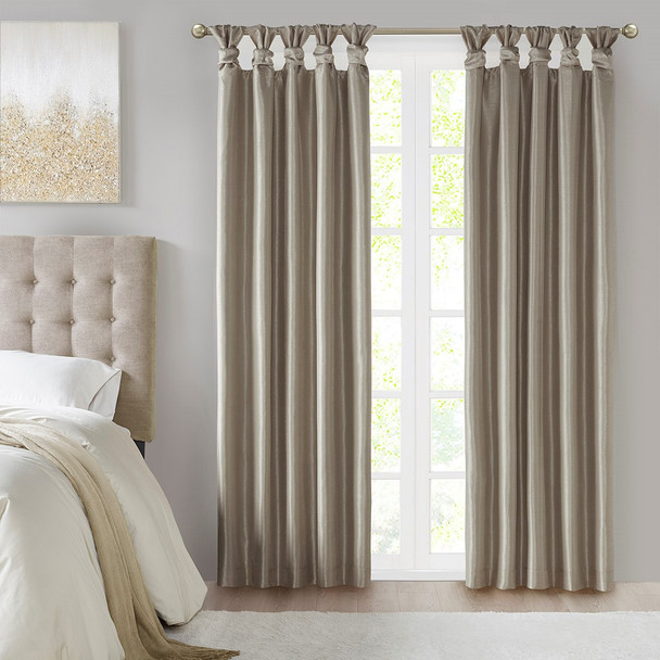 Pewter Faux Silk DIY Twisted Tab Top Blackout Window Curtain Panel (Emilia-Pewter-Panel)